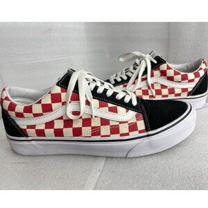 Vans Old Skool Checkered Red White Black Sneakers Shoes Men's 8.5 Women's 10